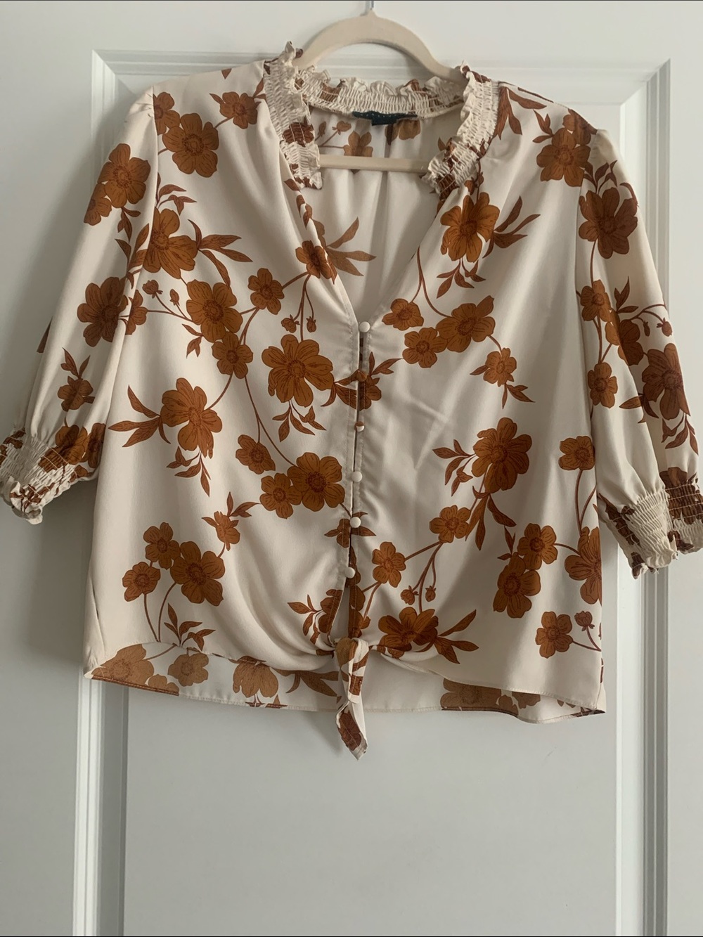 Sanctuary Cream Blouse with Brown Floral Print